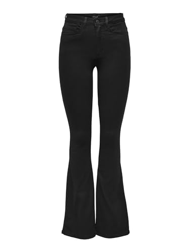 ONLY Damen Flared Schlag Jeans | High Waist Denim Stretch Hose | Wide Vintage Pants ONLROYAL, Farben:Schwarz, Größe:L / 34L, Z-Länge:L34