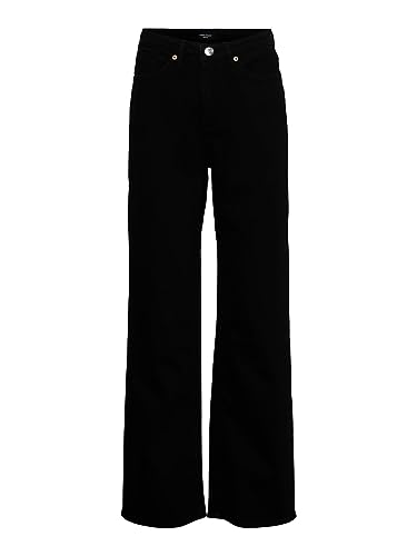 VERO MODA Straight Wide Leg Jeans Raw High Waist Denim Hose Weites Bein aus Baumwolle VMTESSA, Farben:Schwarz,Größe Damen:W28 L30,Z - Länge...