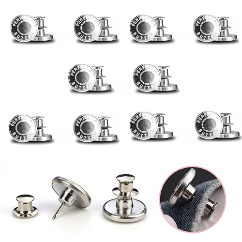 10 Stück Jeans Knöpfe Ohne Nähen, 17mm Button Pins , Hosenknöpfe Zum Stecken, DIY Jeansknopf, Hosen Enger Machen, zum Erweitern oder Reduzieren...