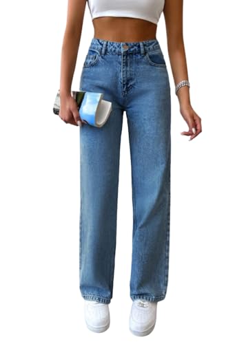 shownicer Baggy Jeans Damen High Waist Jeanshosen Weites Bein Jeans Straight Jeans Stretch Jeans Hosen Casual Lose Damenhose Freizeithose Wide Leg...