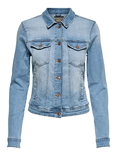 ONLY Damen Jeansjacke | Kurze Denim Übergangsjacke Blau | Basic Used Waschung ONLTIA, Farben:Blau, Größe:38