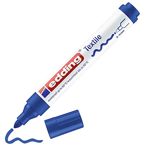 edding 4500 Textilmarker - blau - 1 Stift - Rundspitze 2-3 mm - Textilstifte waschmaschinenfest (60 °C) zum Stoff bemalen - Stoffmalstift