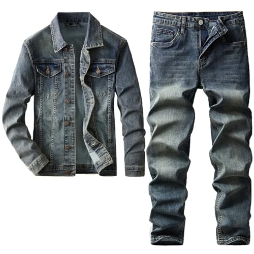 Mokkpeq Klassischer Herren-Jeansanzug, Retro-Blaue Jeansjacke Und Hose, 2-Teiliges Set 3620620 Jacket XXL Jeans 36