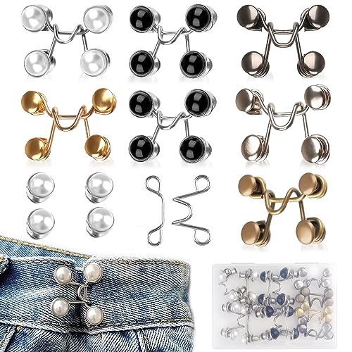 8 Paare Knöpfe Hosen Enger Machen, 2 Stile Einstellbar Hosenbund Enger Machen, Pearl Jean Knopfnadeln, Hose Enger Machen Clip, Verstellbare...