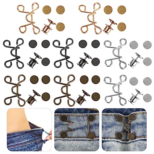 8 Sets Hosen Enger Machen Clip, Hosen Verkleinern Clip Jean Knopfnadeln, Verstellbare Nagelfreie Taillenschnallen, Hosenknopf Zum Enger Machen,...