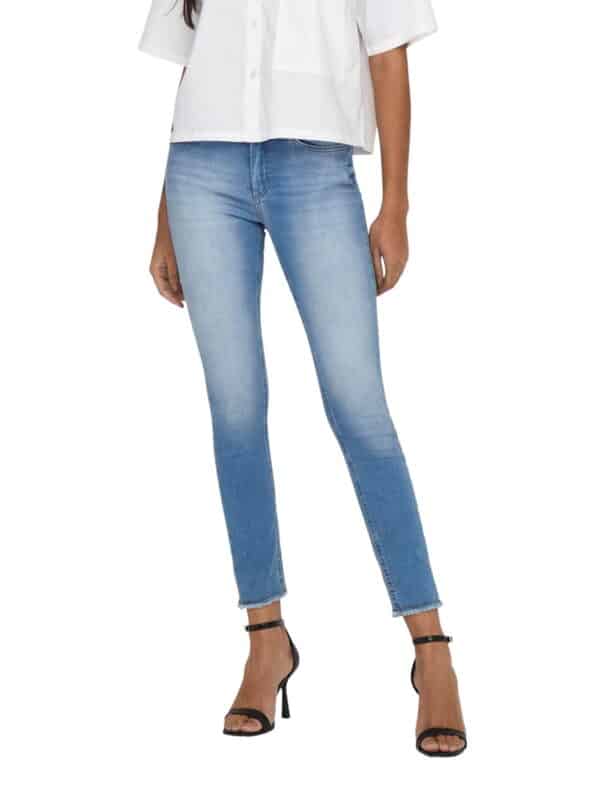 Only Damen Jeans ONLBLUSH LIFE MID SK ANK RAW REA155 - Skinny Fit - Blau - Light Medium Blue Denim